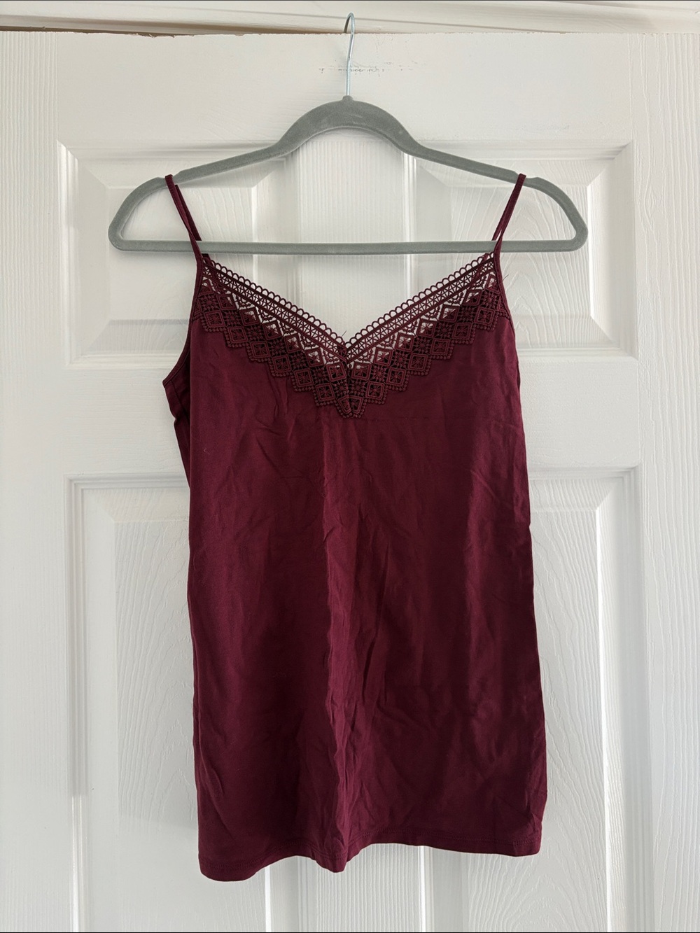 LOFT Burgundy Lace-Trim Silk-Blend Tank Top
